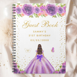 Paarse Bloemen Brunette Hair Princess Gastenboek Notitieboek