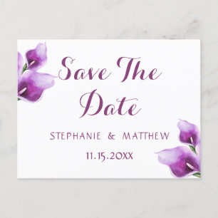 Paarse Bloemen Calla Bruiloft Save The Date Aankondigingskaart