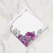 Paarse Bloemen Confetti en Elegant Script Bedankjes Labels (Achterkant)