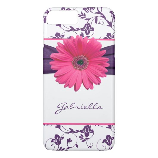 Paarse Bloemen Damask Roze Gerber Daisy iPhone 6 c Case-Mate iPhone Case (Achterkant)