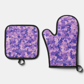 Paarse Bloemen Elegant Violet Bloesempatroon Ovenwant & Pannenlap Set