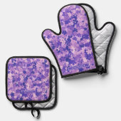 Paarse Bloemen Elegant Violet Bloesempatroon Ovenwant & Pannenlap Set (Voorkant / Achterkant)