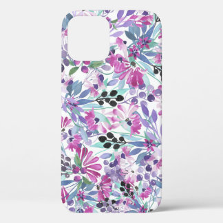 Paarse bloemen en bessen: Waterverf iPhone 12 Hoesje