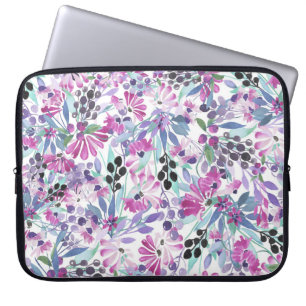Paarse bloemen en bessen: Waterverf Laptop Sleeve