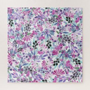 Paarse bloemen en bessen: Waterverf Legpuzzel