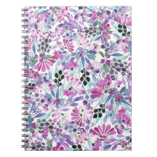 Paarse bloemen en bessen: Waterverf Notitieboek