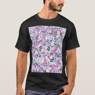 Paarse bloemen en bessen: Waterverf T-shirt