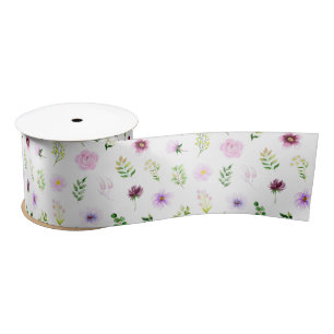 Paarse Bloemen en Bladpatroon Lint