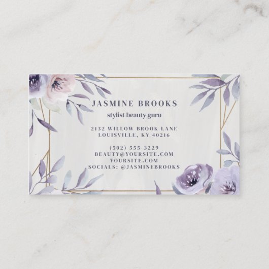 Paarse bloemen en goud elegant visitekaartje (Achterkant)