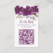 Paarse Bloemen en Gouden QR Code Informatiekaartje (Voorkant)