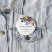 Paarse Bloemen en Groen Boeket Vrijgezellenfeest Ronde Button 7,6 Cm (In situ)