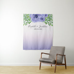 Paarse Bloemen en Groene Planten   Huwelijksfotopr Wandkleed