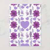 Paarse bloemen en hart naadloos patroon briefkaart (Voorkant)