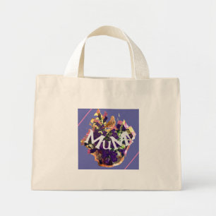 Paarse bloemen en vogel mini tote bag