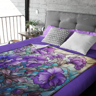 Paarse bloemen fleece warme gezellige deken
