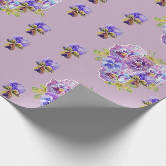 Paarse bloemen florale Waterverf Verpakking Cadeaupapier (Hoek)
