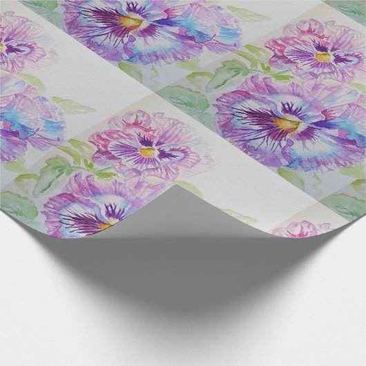 Paarse bloemen florale Waterverf Verpakking Cadeaupapier (Hoek)