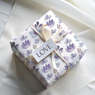 Paarse Bloemen & Foliage Waterverf Patroon Inpakpapier Vel