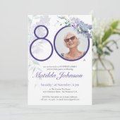 Paarse Bloemen Foto 80e Verjaardag Verrassingsfees Kaart (Staand voorkant)