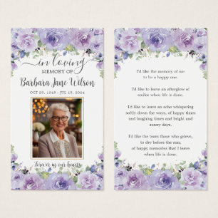 Paarse Bloemen Foto Herdenking Memoriam Boeklegger Visitekaartje