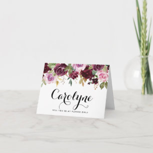 Paarse Bloemen Foto Wil Je Mijn Bloemenmeisje Zijn Kaart