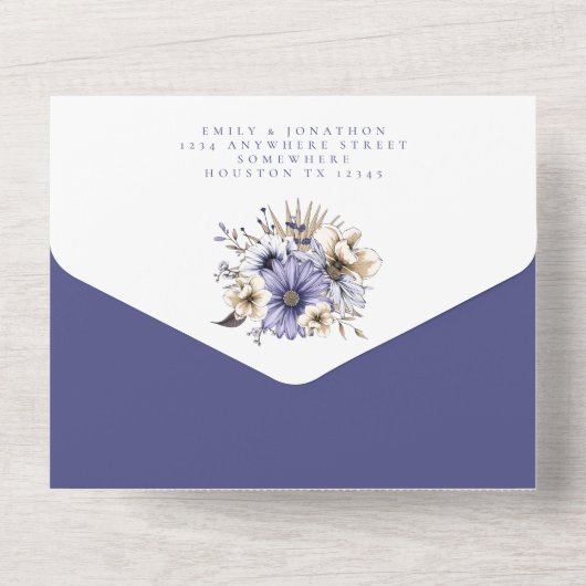 Paarse Bloemen Gast Adressen Bruiloft All In One Uitnodiging (Achterkant)