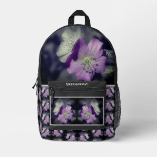 Paarse bloemen gedeeltelijke kleur gepersonaliseer bedrukte rugzak