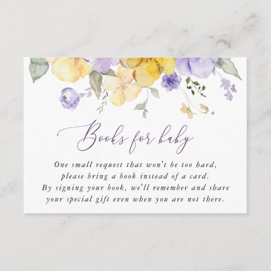 Paarse bloemen, gele bloemen, boeken voor Baby Informatiekaartje (Voorkant)