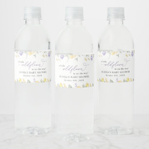 Paarse bloemen, Gele bloemen, Boho, Baby shower Waterfles Etiket