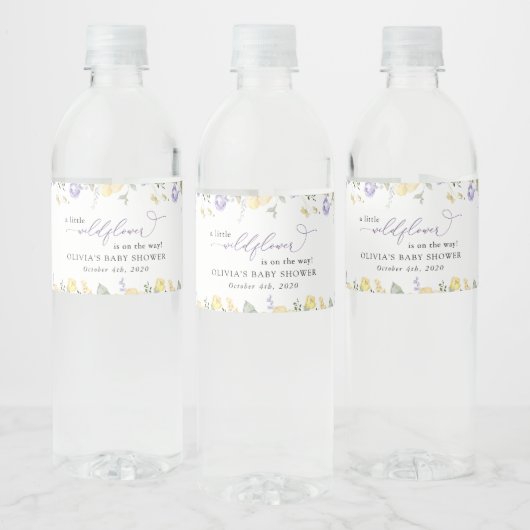 Paarse bloemen, Gele bloemen, Boho, Baby shower Waterfles Etiket (Flessen)