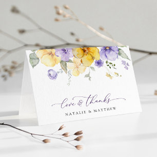 Paarse Bloemen, Gele Bloemen, Groene Planten, Trou Bedankkaart