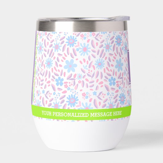 Paarse Bloemen Gepersonaliseerde Naam & Monogram (Links)