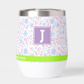 Paarse Bloemen Gepersonaliseerde Naam & Monogram (Achterkant)