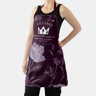 Paarse Bloemen Glitter Patroon Koningin van de Keu Schort