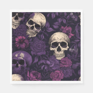Paarse Bloemen Gothic Schedel Halloween Servet