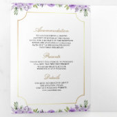 Paarse Bloemen Goud Katholiek Kruis QR Code Huweli Drieluik Uitnodiging (Binnenzijde eerst)