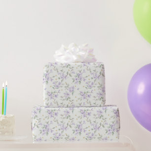 Paarse Bloemen Gouden Sterren Manen Verjaardag Cadeaupapier