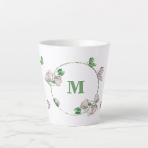 paarse bloemen groen blad vlinders latte mok