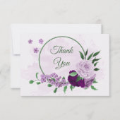 Paarse bloemen groen bruiloft bedankkaart (Voorkant)