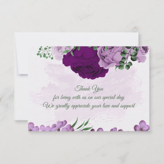 Paarse bloemen groen bruiloft bedankkaart (Voorkant)