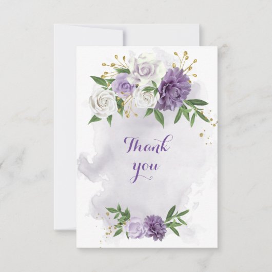 paarse bloemen groen goud bedankkaart (Voorkant)