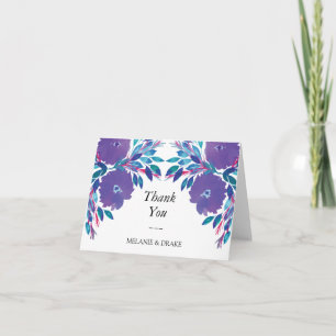 Paarse Bloemen Handgeschilderde Dankkaart