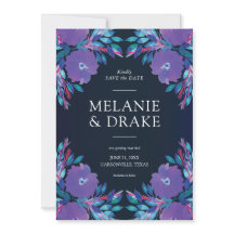 Paarse Bloemen Handgeschilderde Save the Date