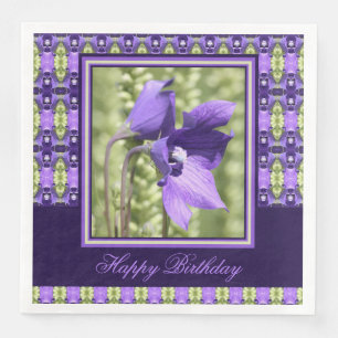 Paarse bloemen Happy Birthday Dinner servetten
