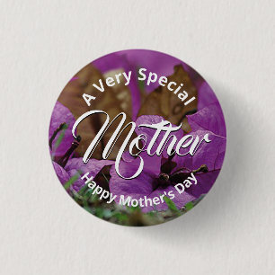Paarse Bloemen HAPPY MOEDERDAG Church Give-away Ronde Button 3,2 Cm