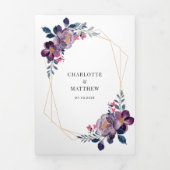 Paarse Bloemen Herfst Script Geometrische bruiloft Drieluik Uitnodiging (Cover)