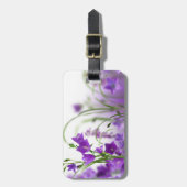 Paarse Bloemen Horizontaal Bagagelabel (Voorkant verticaal)
