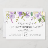 paarse bloemen housewarming party uitnodiging (Voorkant)