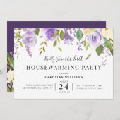 paarse bloemen housewarming party uitnodiging (Voorkant / Achterkant)