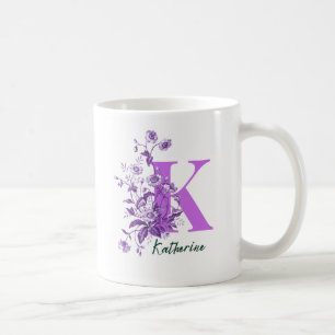 Paarse Bloemen Illustratie voor Naam Mok